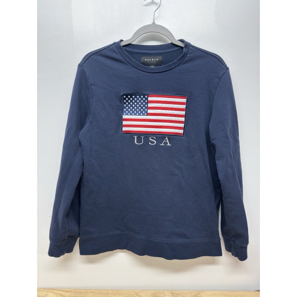 Pacsun Los Angeles Sweatshirt‎ Blue American Flag Patriotic USA Crew Small #34